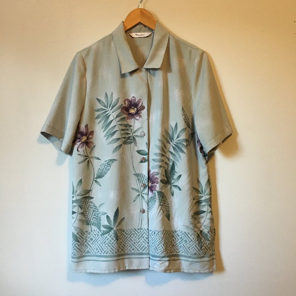 Vintage 90s TanJay Hawaiian Resort Shirt Tank Top Set 10 Sage Green